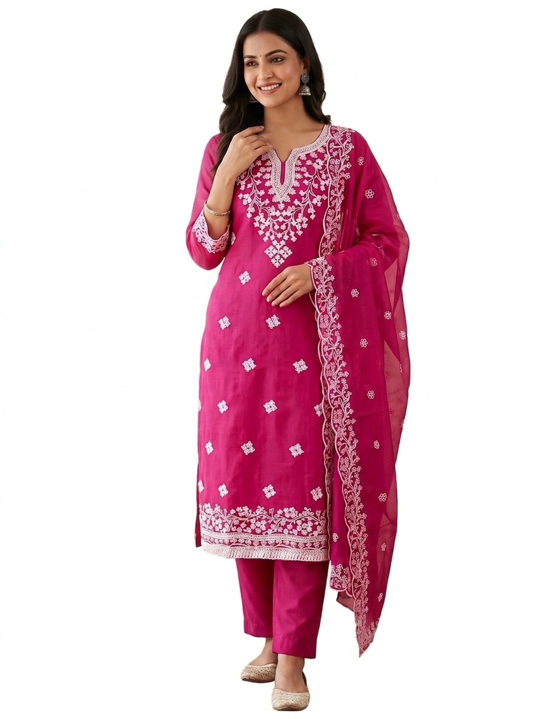 Peachmode Magenta Chanderi Cotton Dress Material with Ethnic Motifs - Image 7