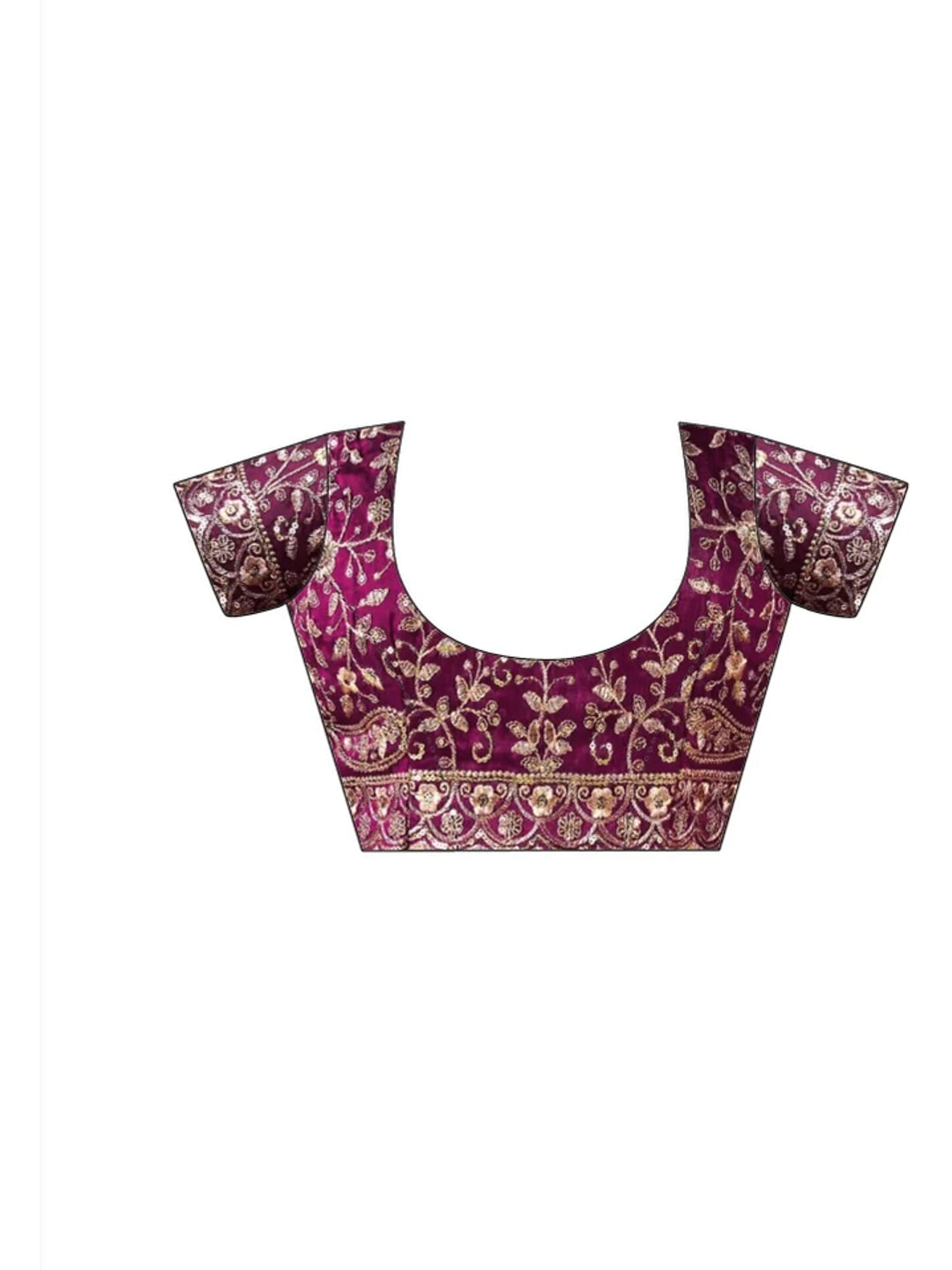 Peachmode Magenta Fendi Satin Embroidered Saree - Image 6