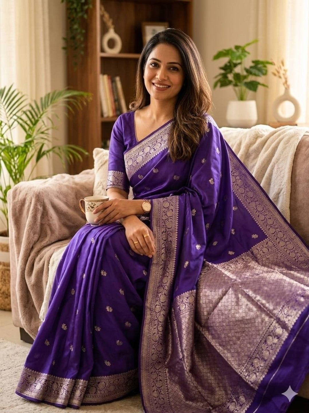 Peachmode Purple Banarasi Silk Saree - Image 2