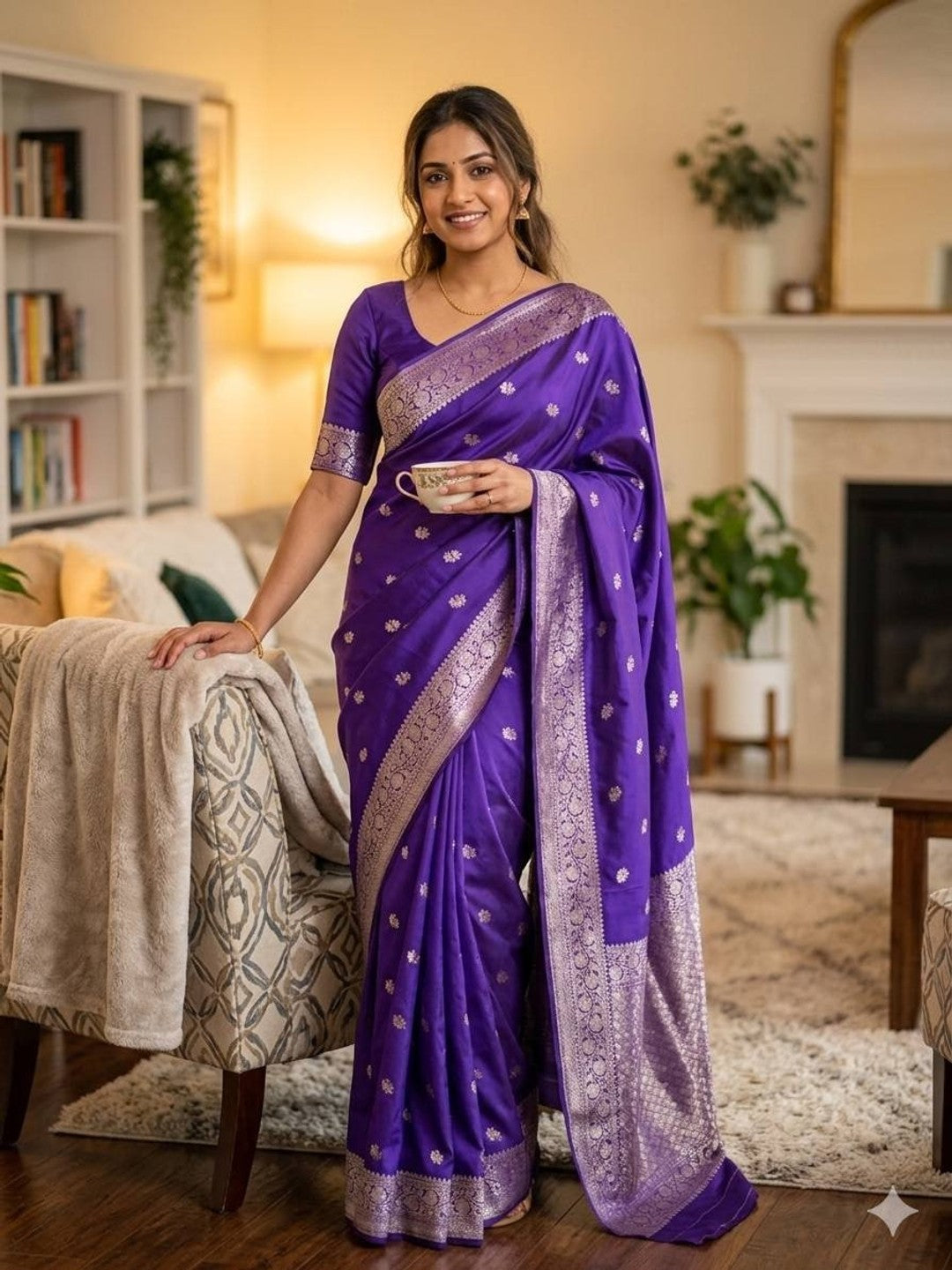 Peachmode Purple Banarasi Silk Saree - Image 3