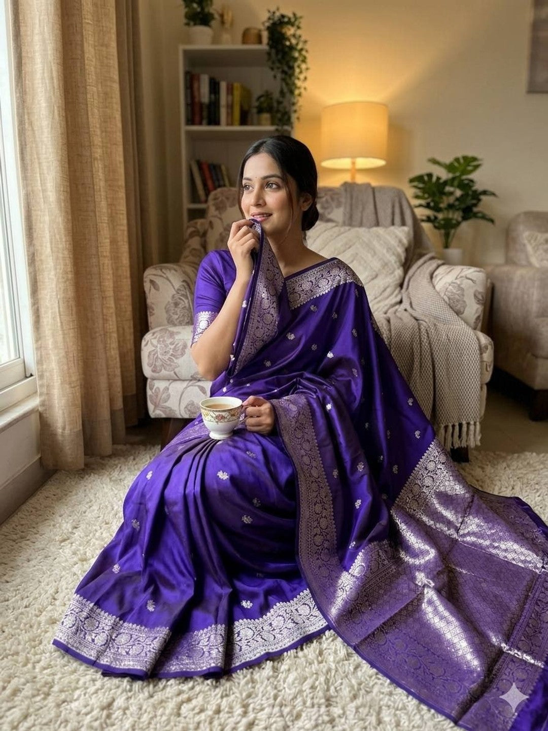 Peachmode Purple Banarasi Silk Saree - Image 5