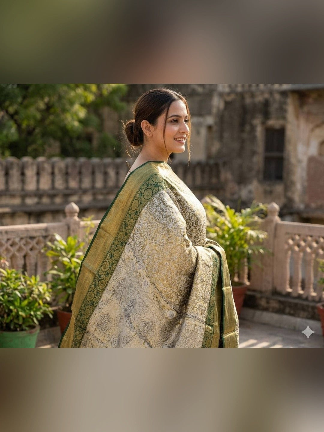 Peachmode Olive Kanjivaram Silk Zari Saree - Image 4