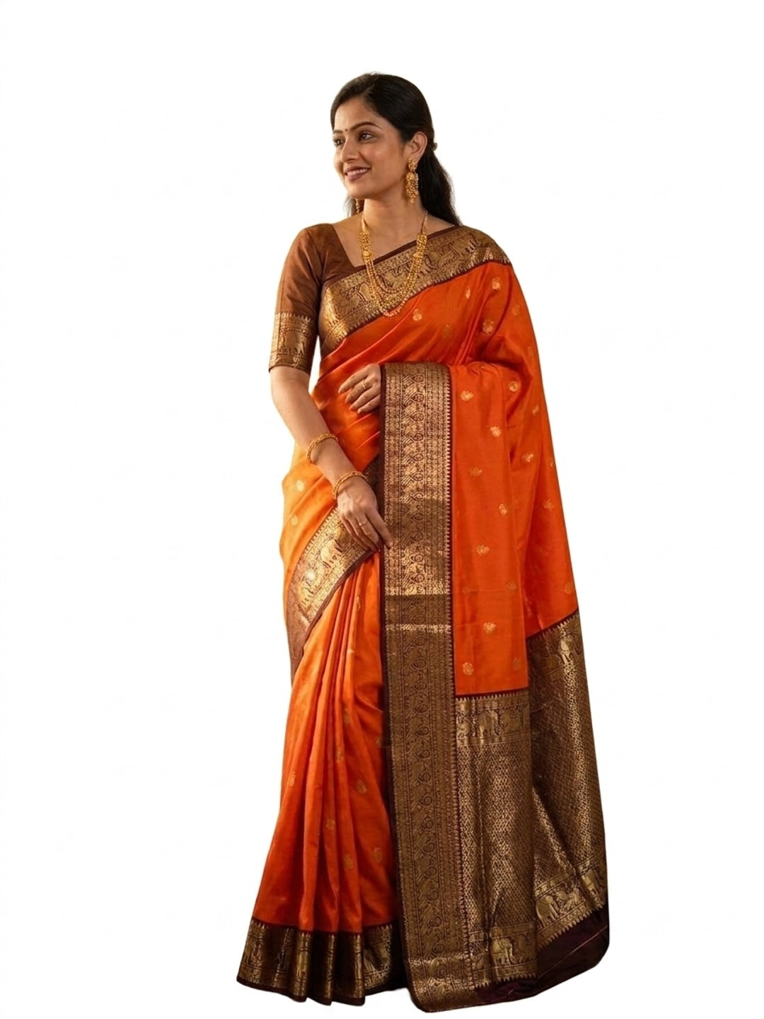 Peachmode Orange Banarasi Silk Saree - Image 13