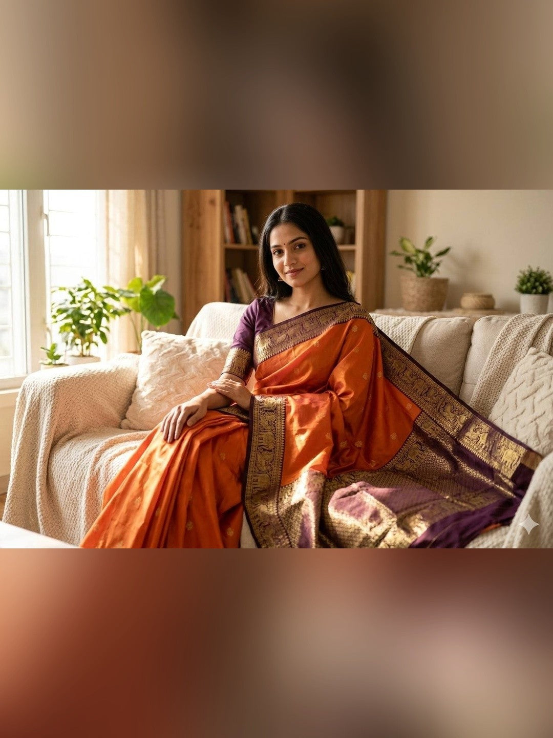 Peachmode Orange Banarasi Silk Saree - Image 3