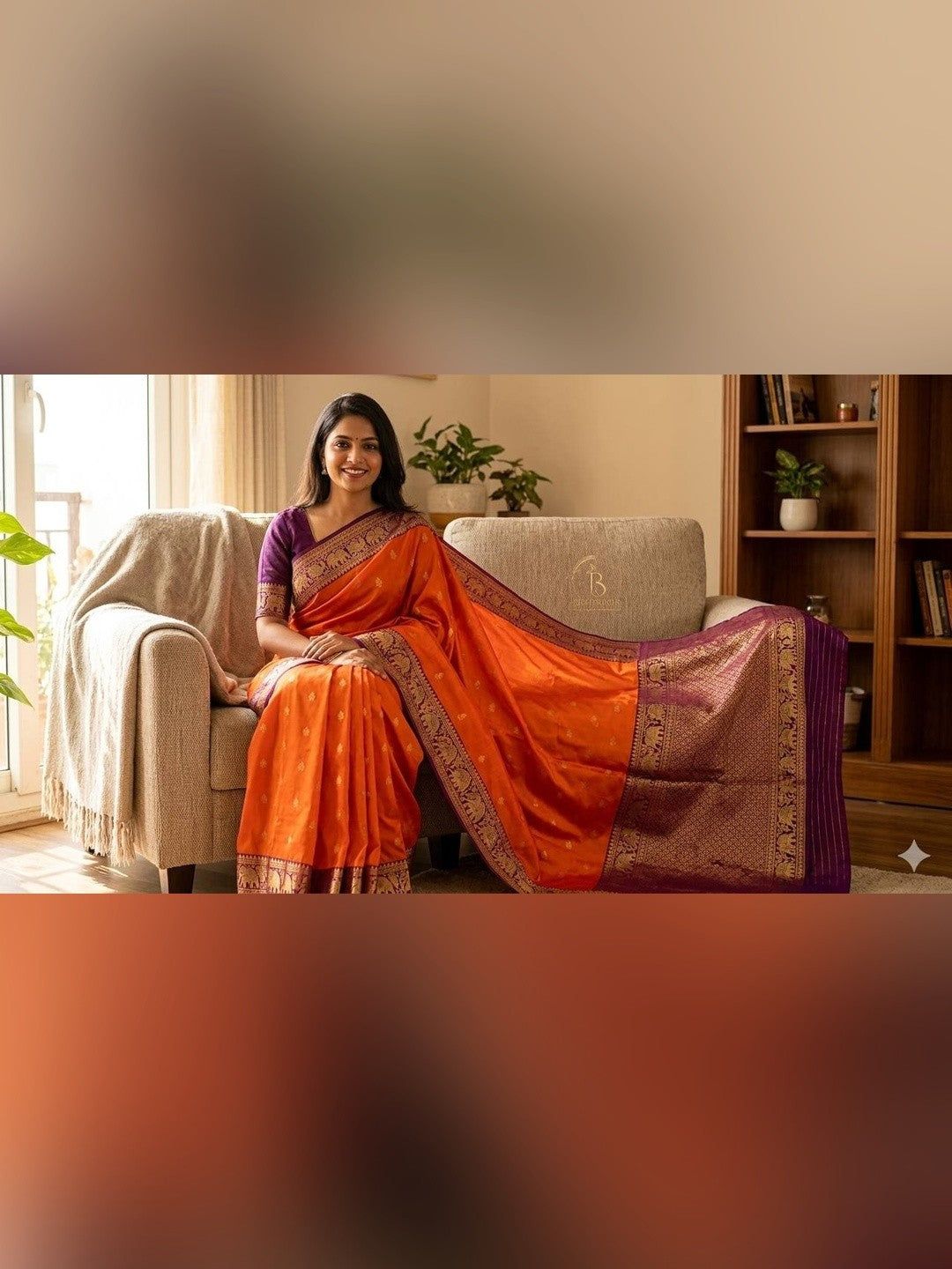 Peachmode Orange Banarasi Silk Saree - Image 5