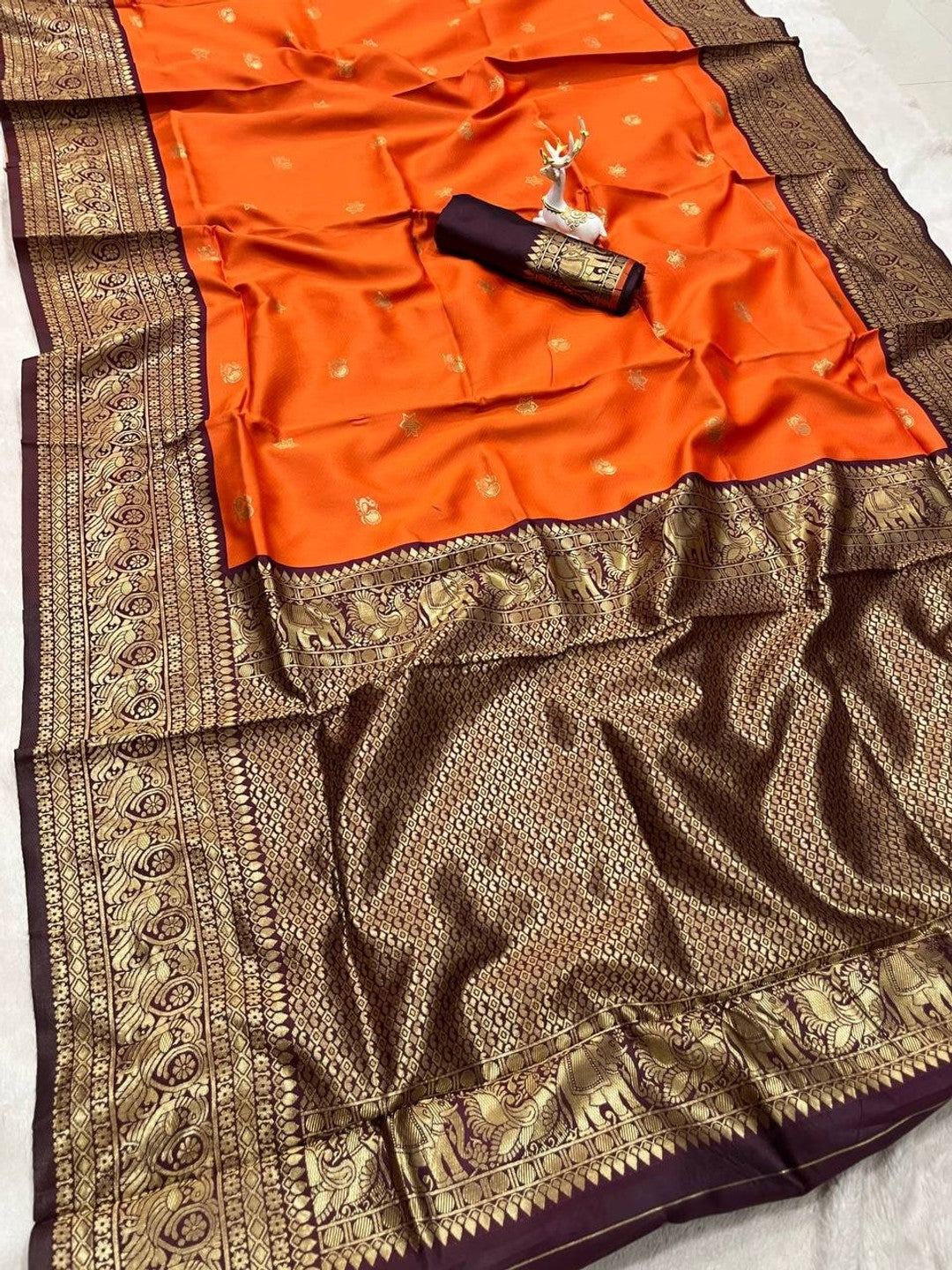 Peachmode Orange Banarasi Silk Saree - Image 10