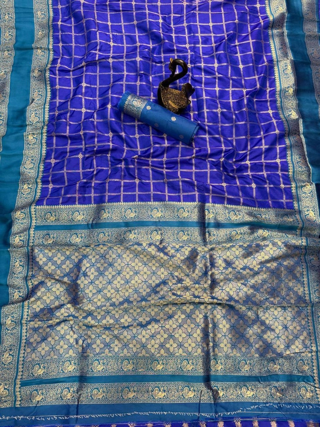 Peachmode Blue Kanjivaram Soft Silk Zari Saree - Image 4
