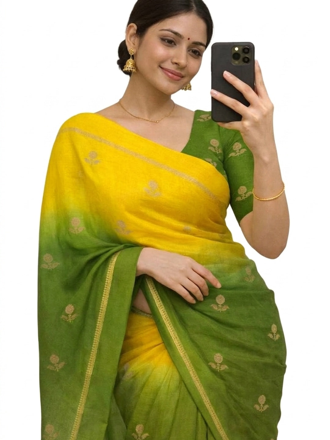 Peachmode Olive Viscose Khadi Silk Zari Saree - Image 5
