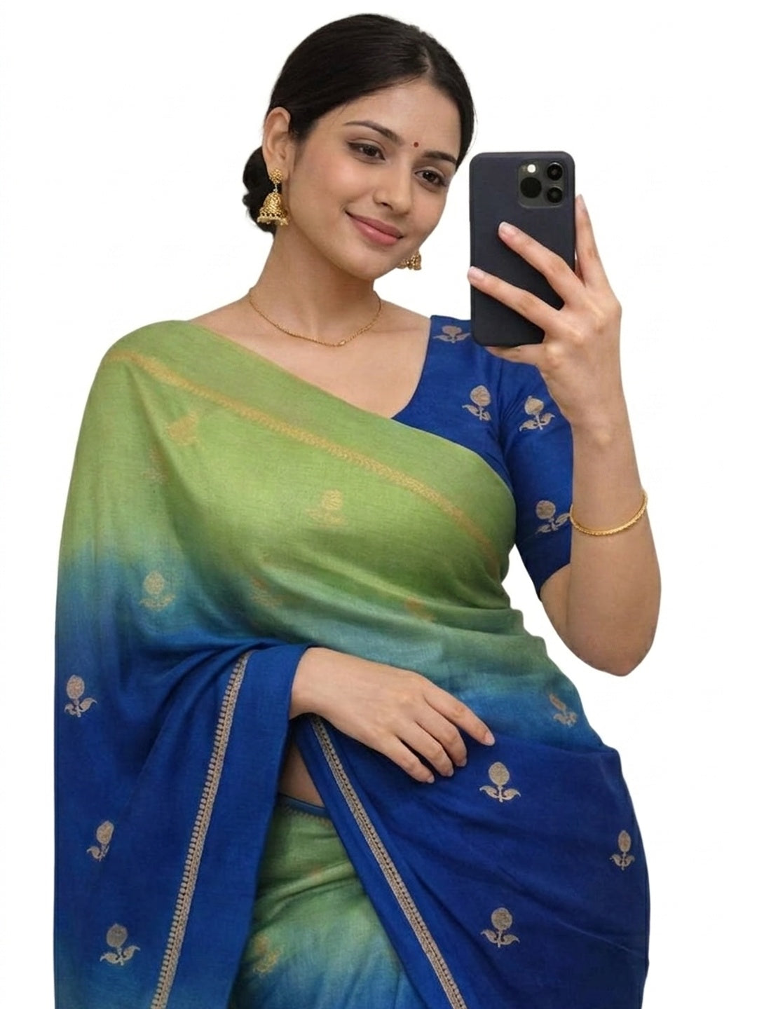 Peachmode Green Viscose Khadi Silk Zari Saree - Image 5
