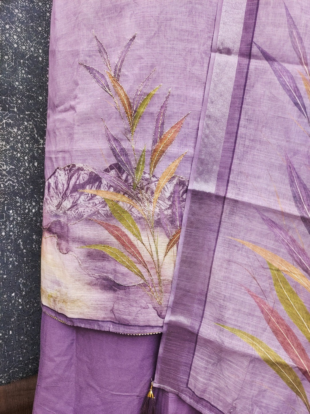 Peachmode Lavender Linen Dress Material with Floral Print - Image 3