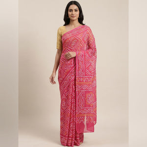 Pink Georgette Bandhani Saree with Traditional Print Design - Image 1
