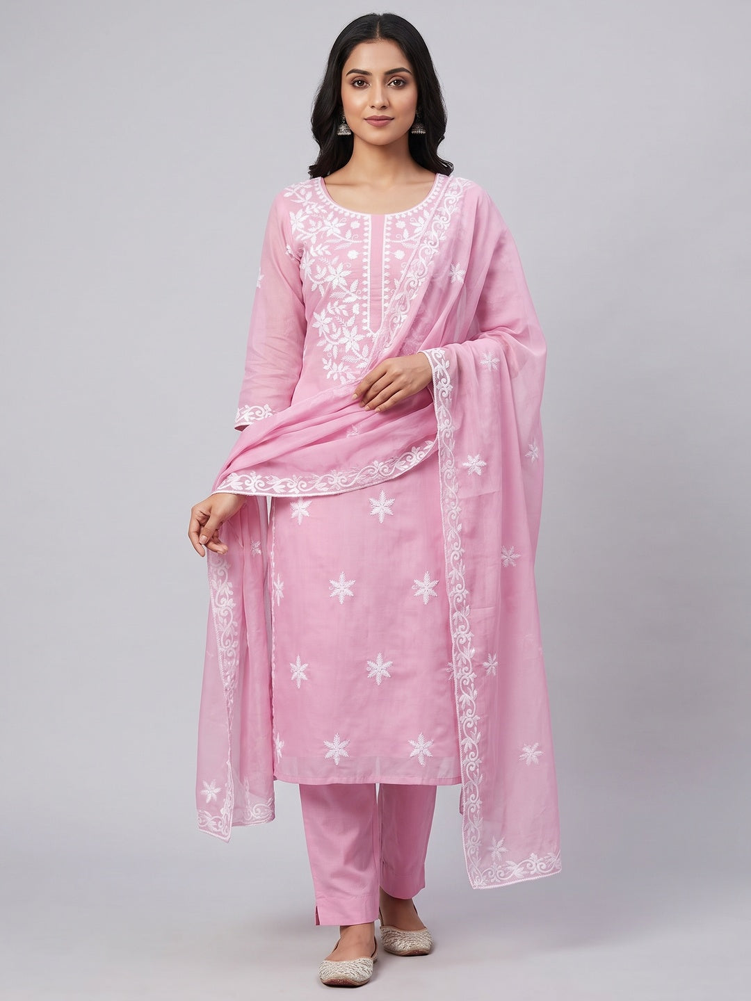 Peachmode Pink Chanderi Cotton Dress Material with Ethnic Motifs - Image 2