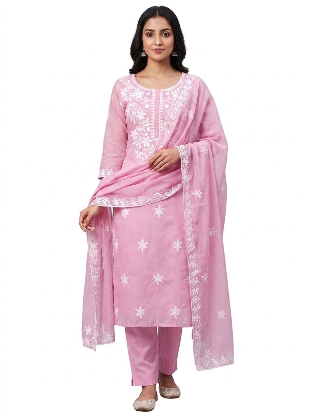 Peachmode Pink Chanderi Cotton Dress Material with Ethnic Motifs - Image 5