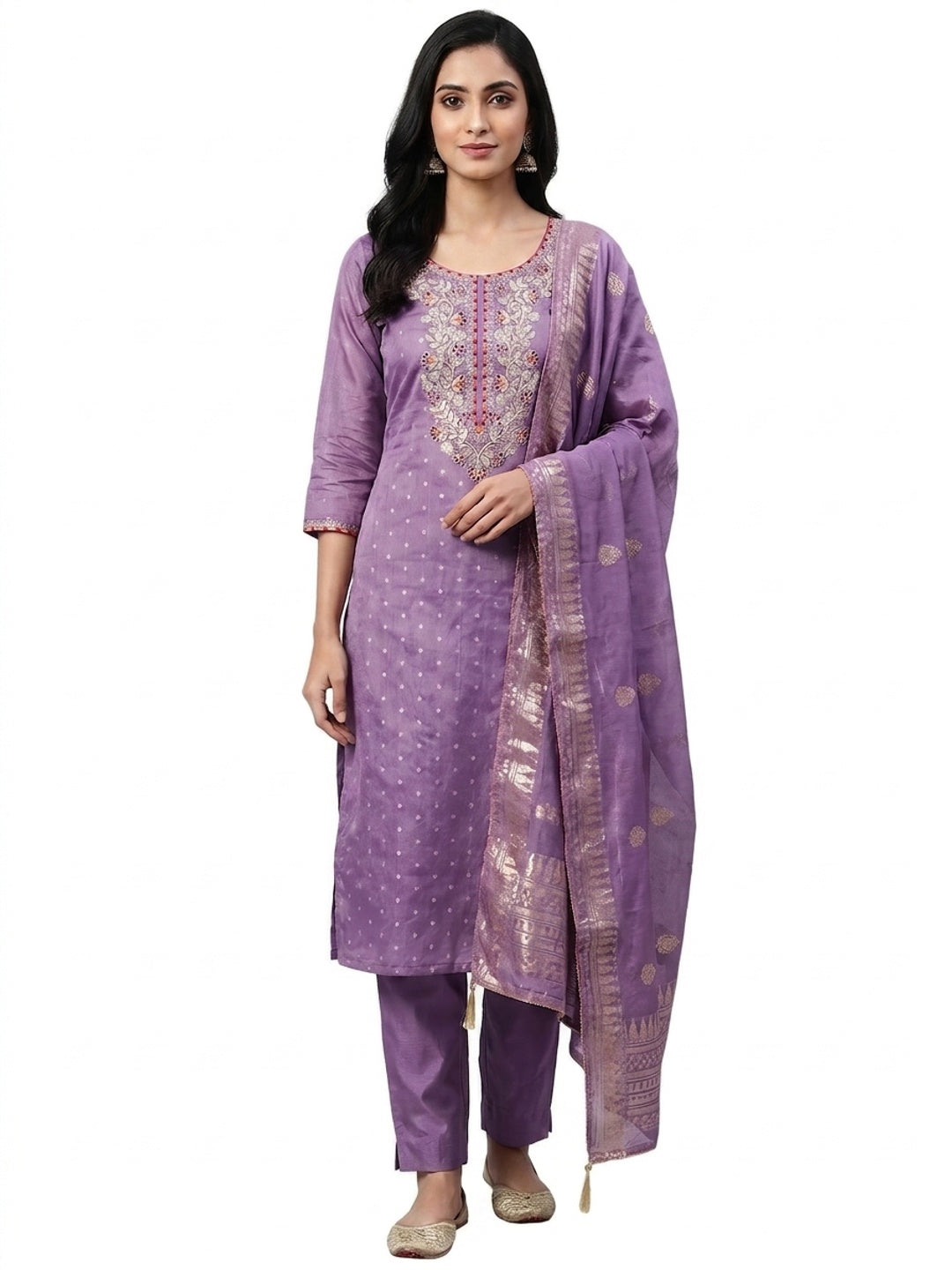 Peachmode Purple Chanderi Silk Dress Material with Ethnic Motifs - Image 4