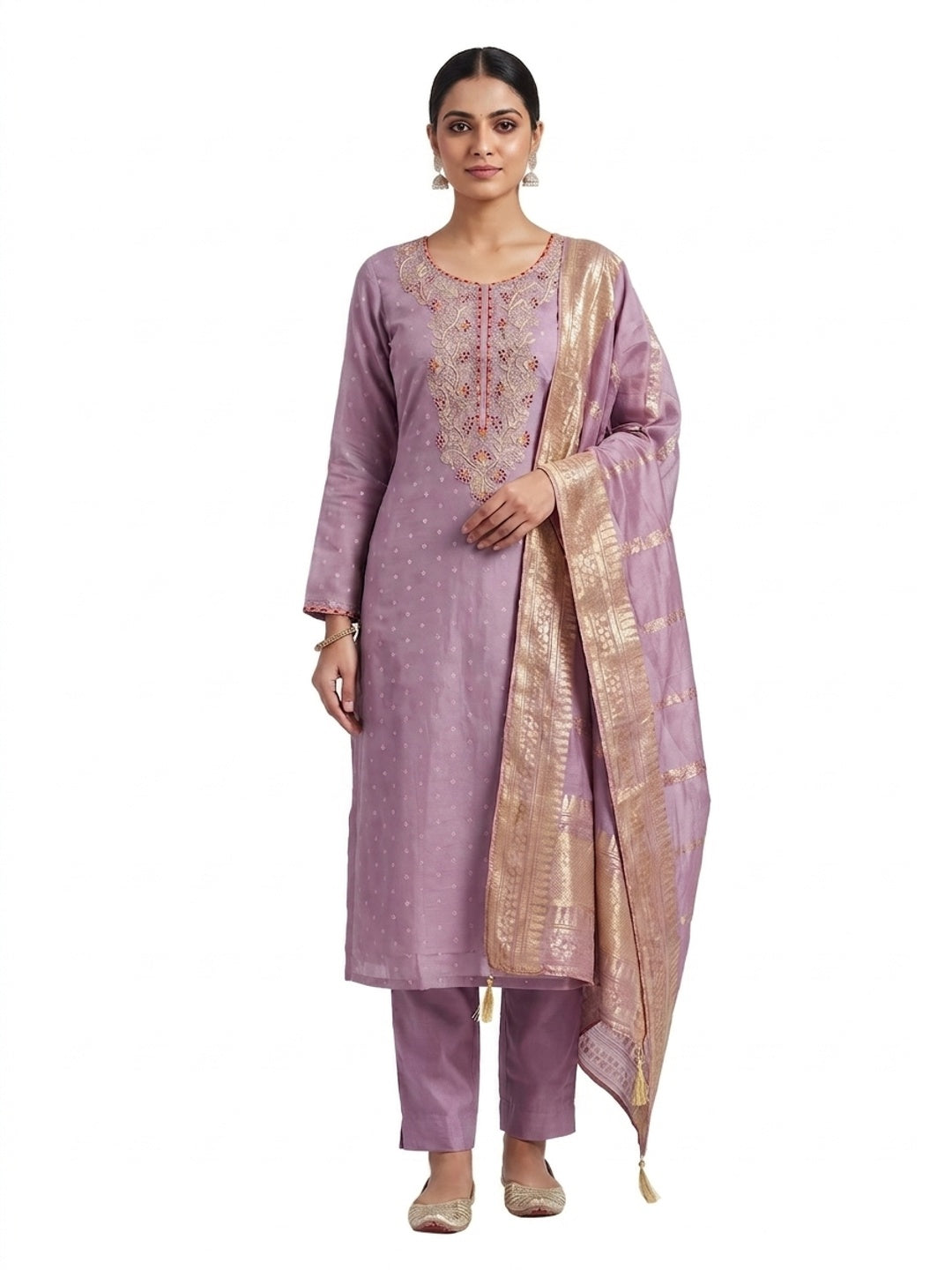 Peachmode Mauve Chanderi Silk Dress Material with Ethnic Motifs - Image 5