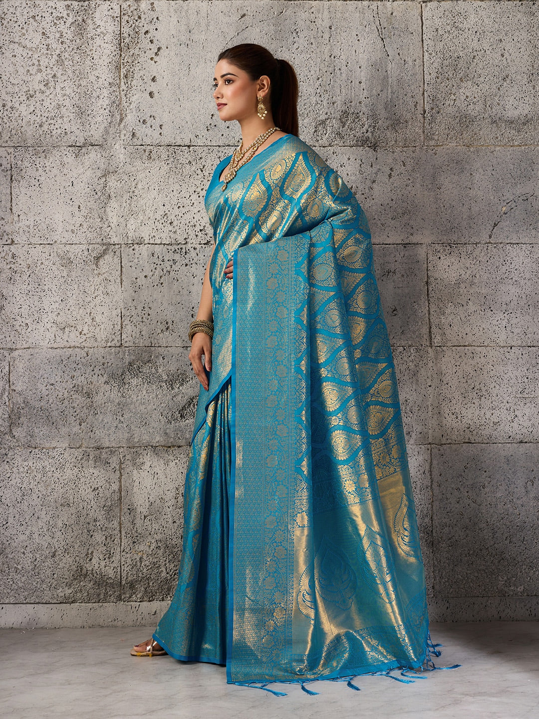 Peachmode Teal Kanjivaram Silk Blend Saree - Image 2