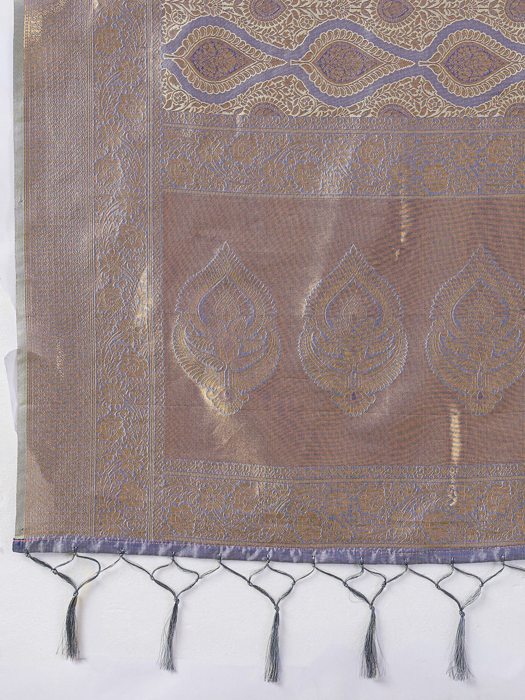 Peachmode Grey Kanjivaram Silk Blend Saree - Image 7
