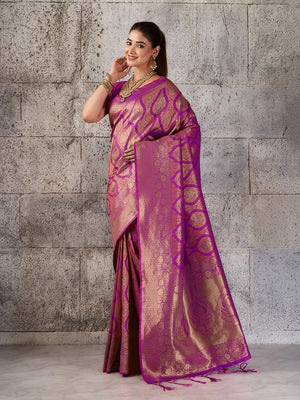 Peachmode Magenta Kanjivaram Silk Blend Saree - Image 2