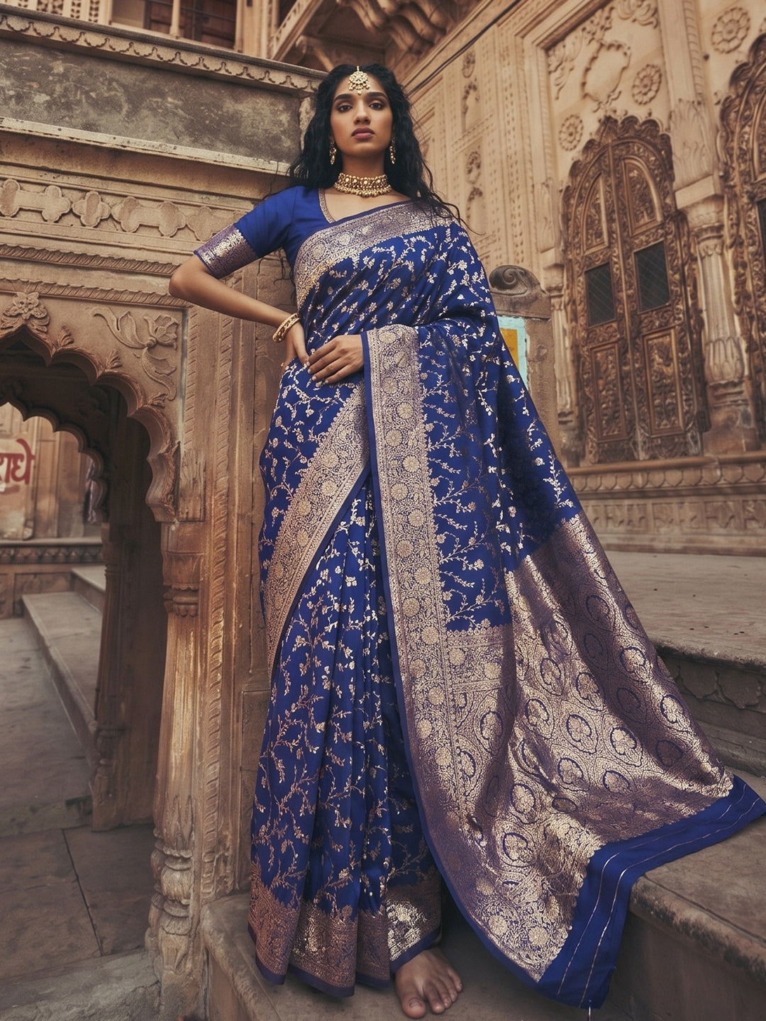 Peachmode Blue Art Silk Woven Saree - Image 1