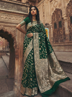 Peachmode Green Art Silk Woven Saree - Image 1