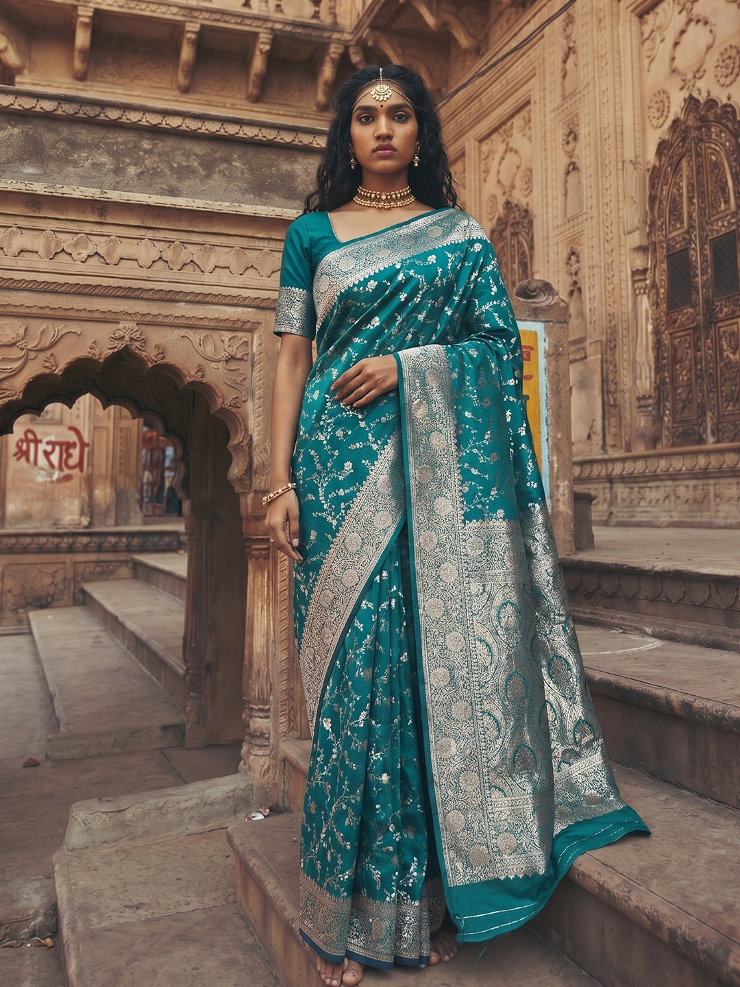 Peachmode Rama Green Art Silk Woven Saree - Image 1