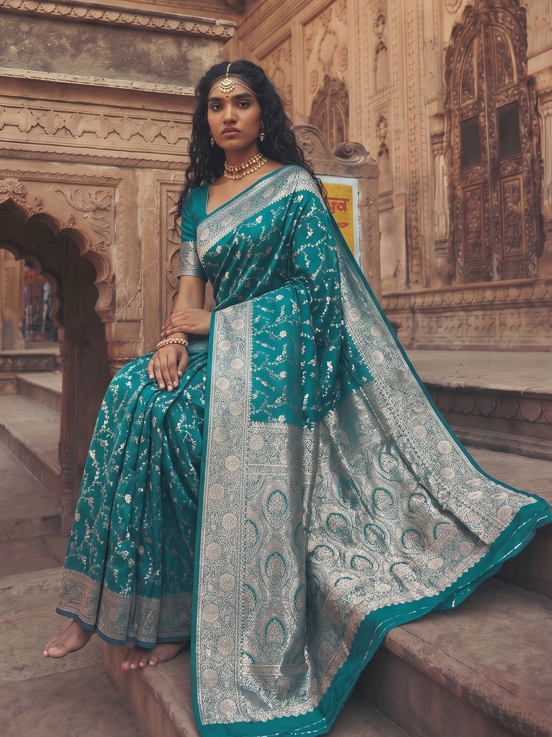 Peachmode Rama Green Art Silk Woven Saree - Image 2