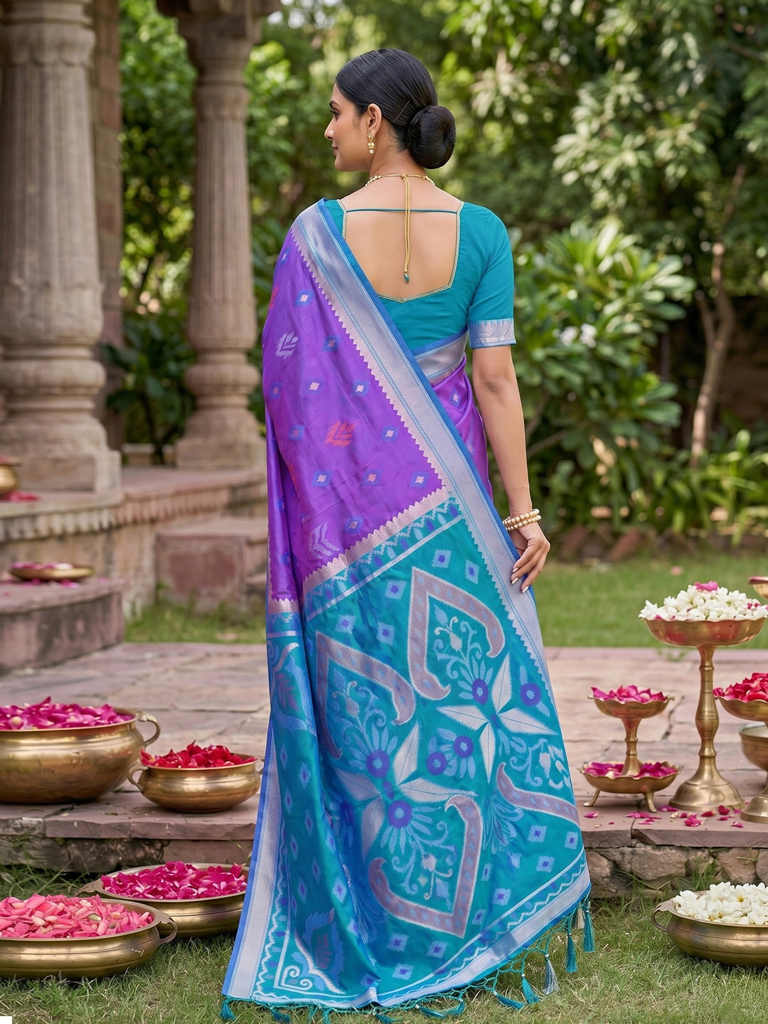 Peachmode Purple Soft Silk Woven Saree - Image 2