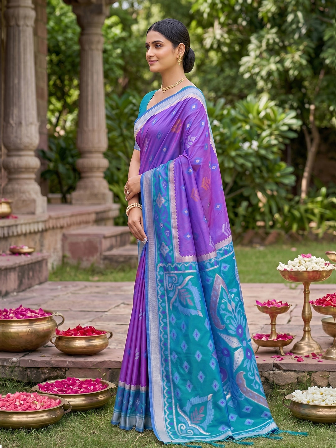 Peachmode Purple Soft Silk Woven Saree - Image 3