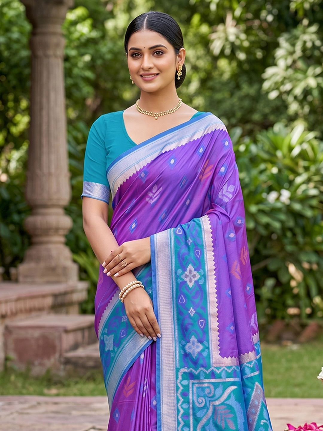 Peachmode Purple Soft Silk Woven Saree - Image 4
