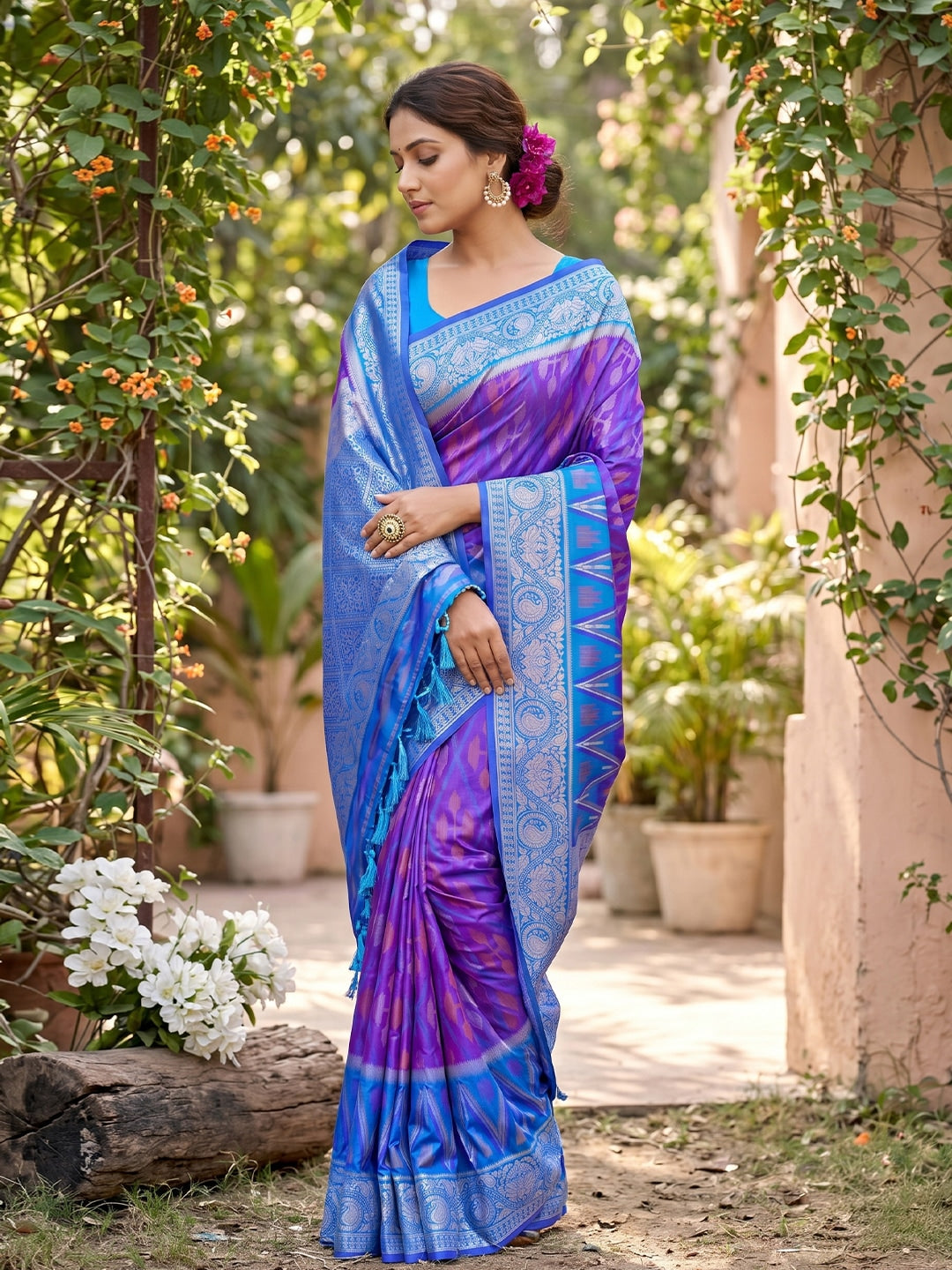 Peachmode Purple Soft Silk Woven Saree - Image 2