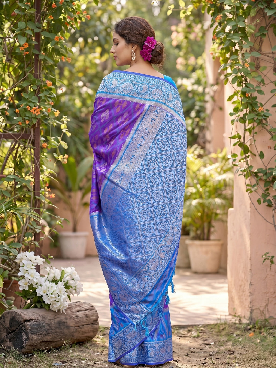 Peachmode Purple Soft Silk Woven Saree - Image 3