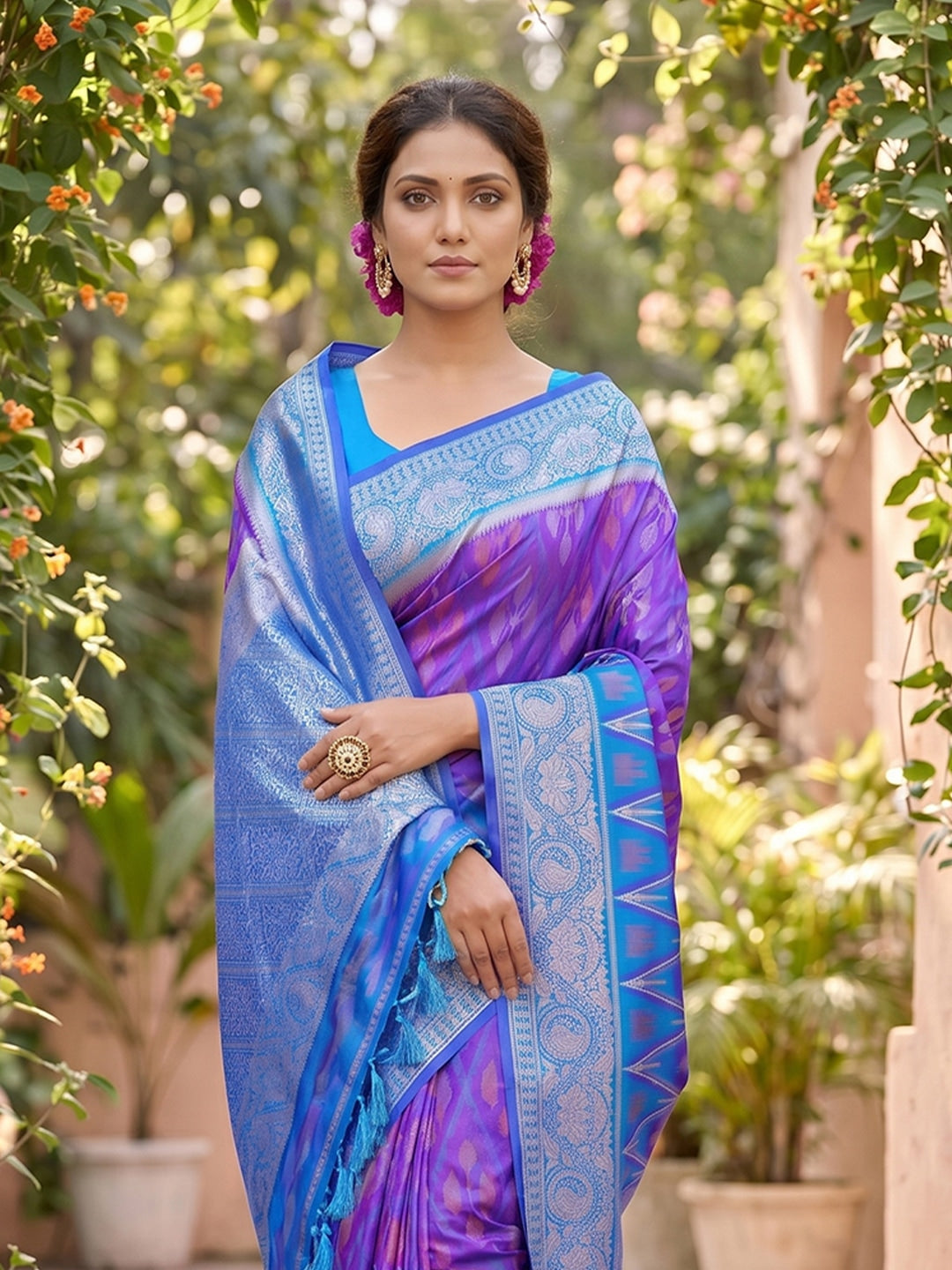 Peachmode Purple Soft Silk Woven Saree - Image 4