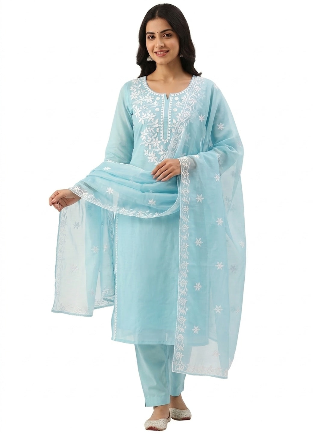 Peachmode Blue Chanderi Cotton Dress Material with Ethnic Motifs - Image 5