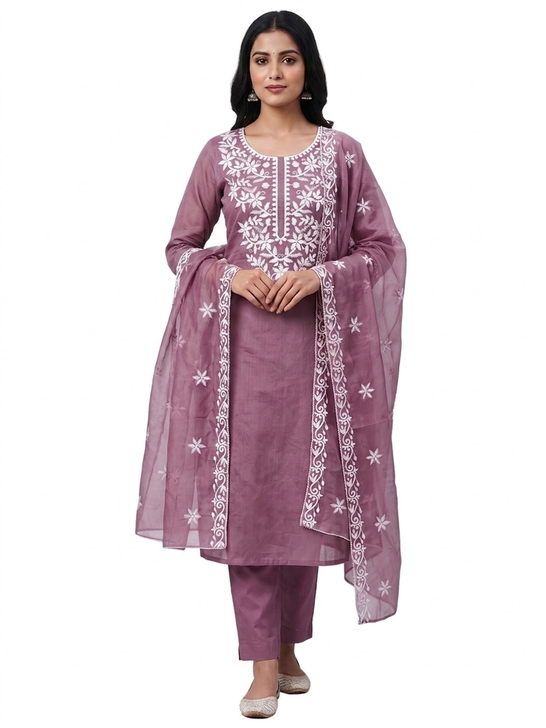 Peachmode Mauve Chanderi Cotton Dress Material with Ethnic Motifs - Image 4