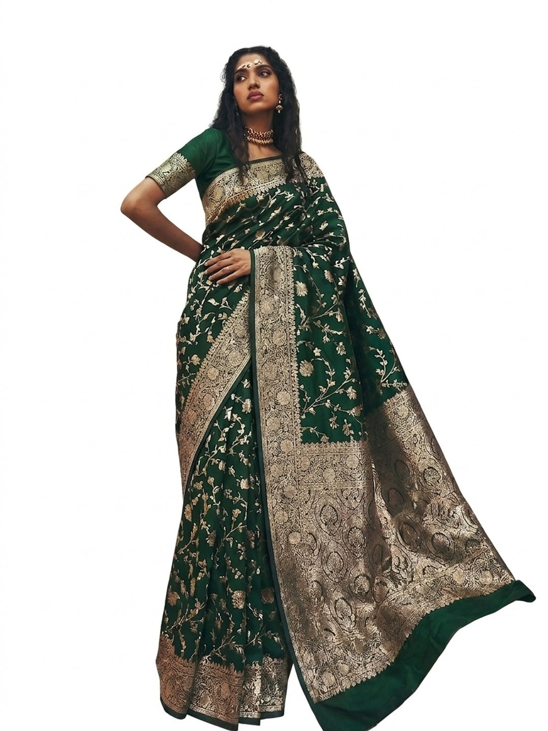 Peachmode Green Art Silk Woven Saree - Image 5