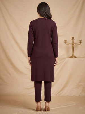 Elegant Dark Mauve Woolen Straight Kurti for Cozy Winter Wear - Image 2