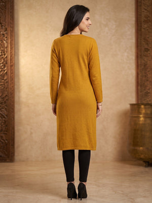 Elegant Mustard Woolen Straight Kurti for Cozy Winter Comfort - Image 2