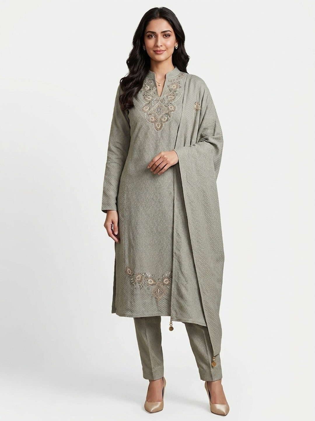 Pista Green Woven Woolen Suit Set Designed in Straight Cut Style for Effortless Grace - Image 4