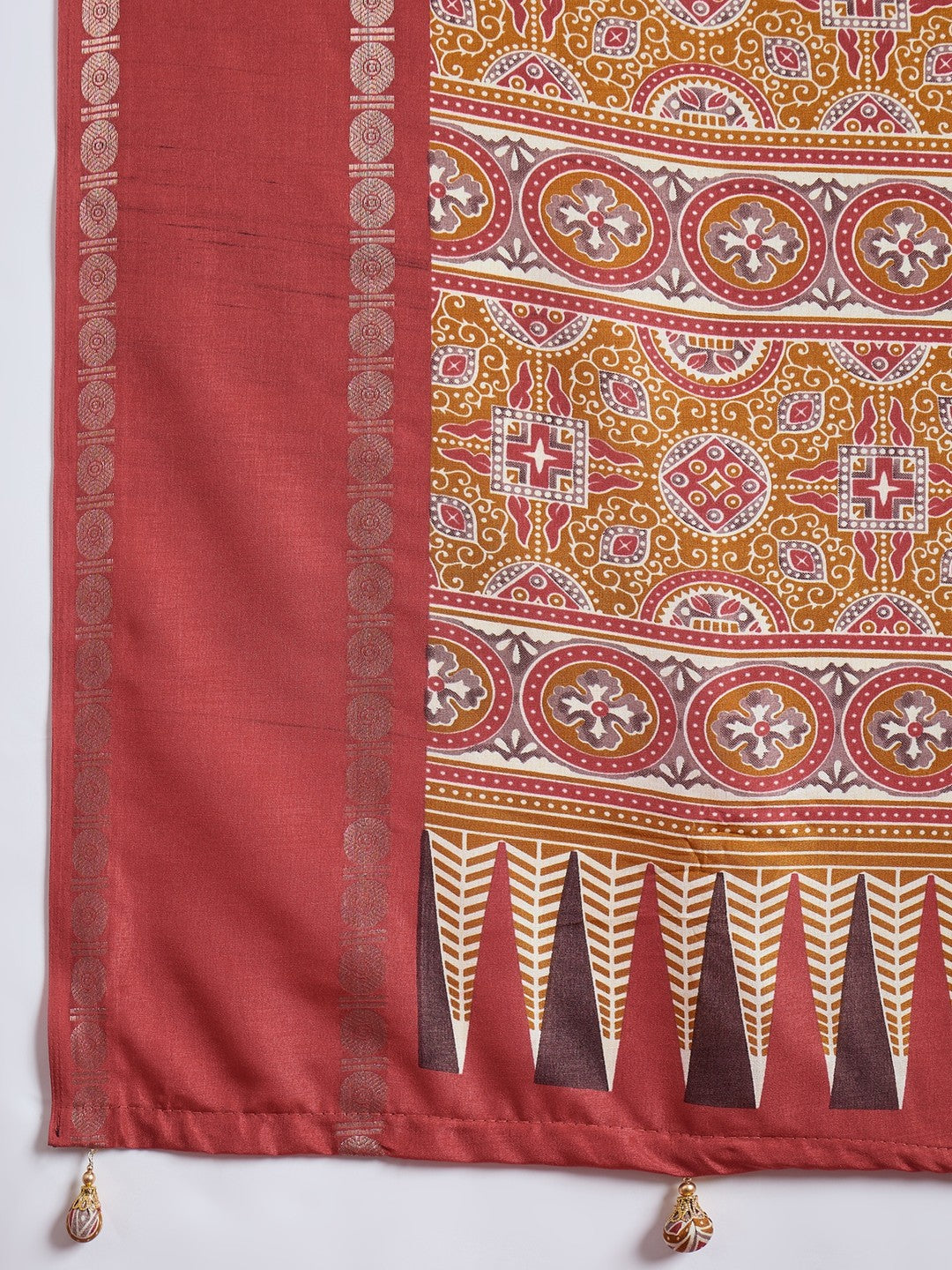 Peachmode Red Semi Modal Saree with Mirror Work - Image 8