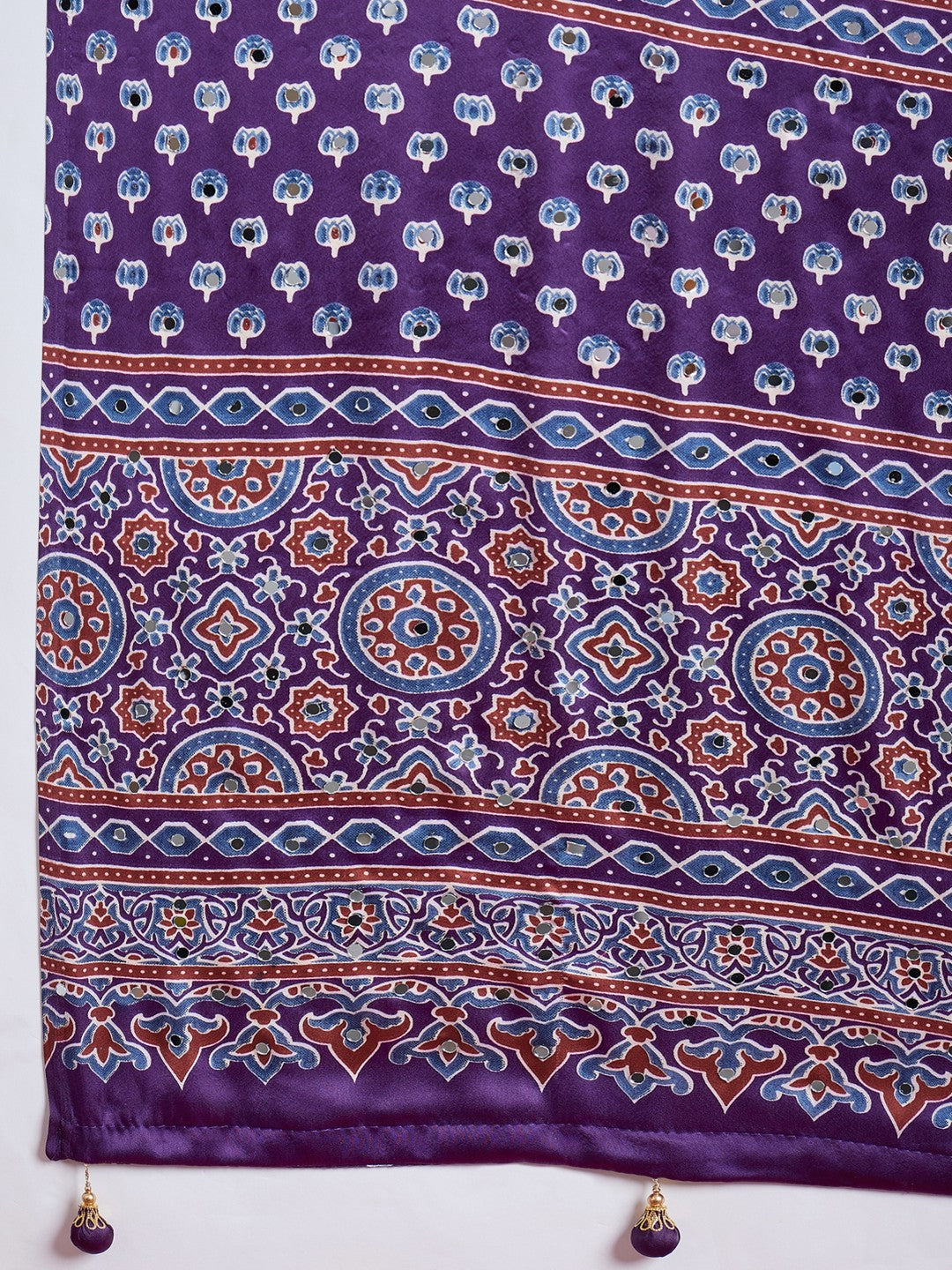 Peachmode Purple Semi Modal Saree with Mirror Work - Image 8