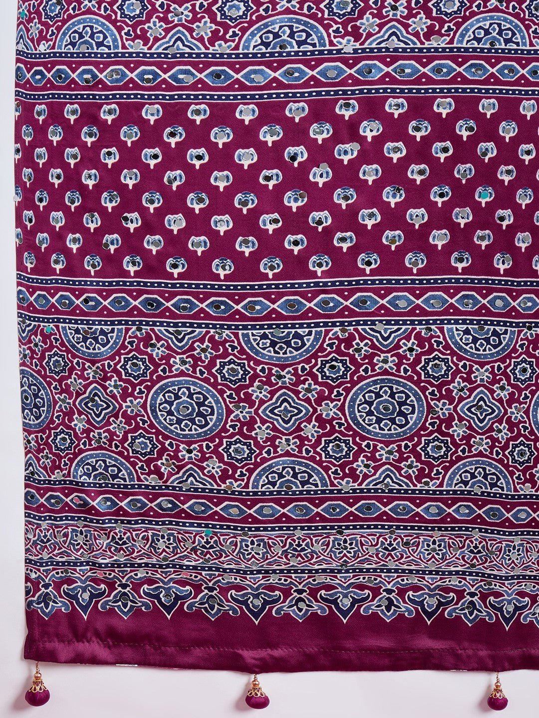 Peachmode Wine Semi Modal Saree with Mirror Work - Image 7