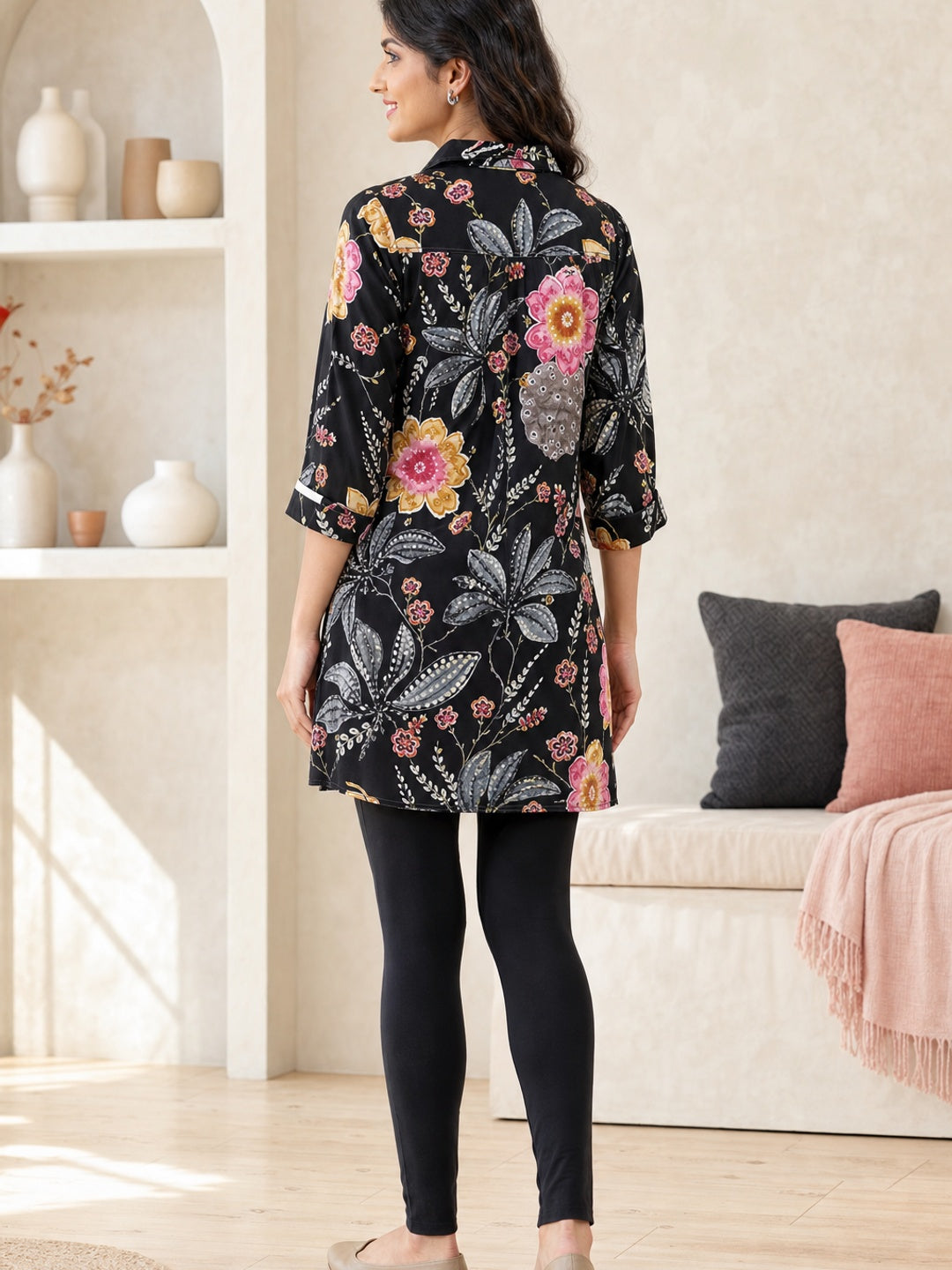 Black Rayon Floral Printed Top - Image 5