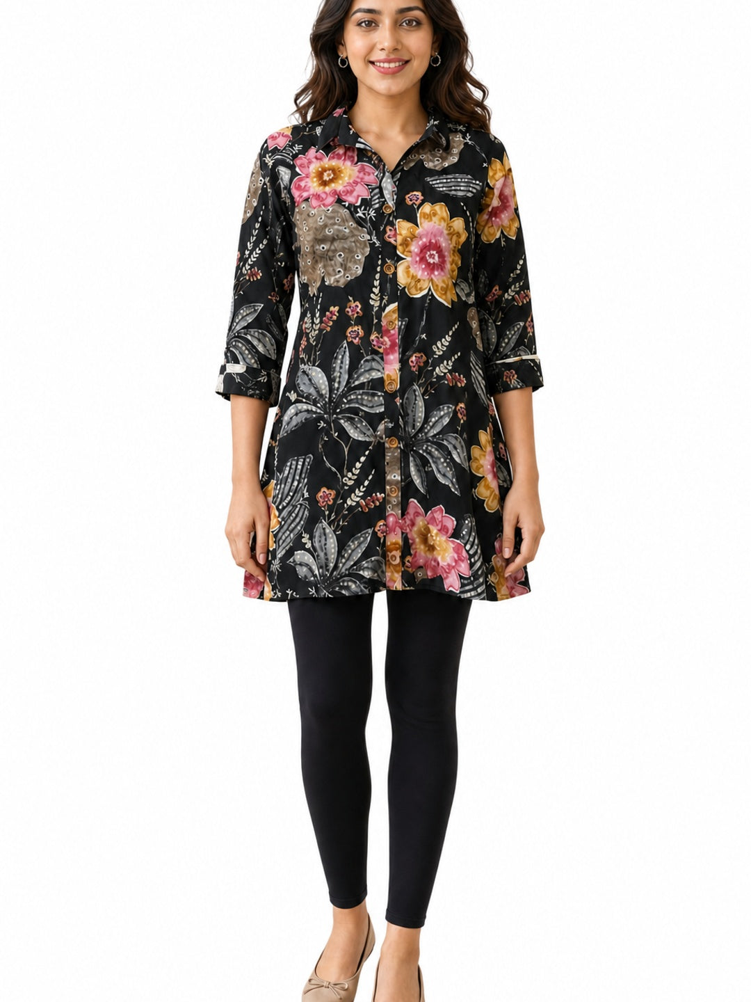 Black Rayon Floral Printed Top - Image 6
