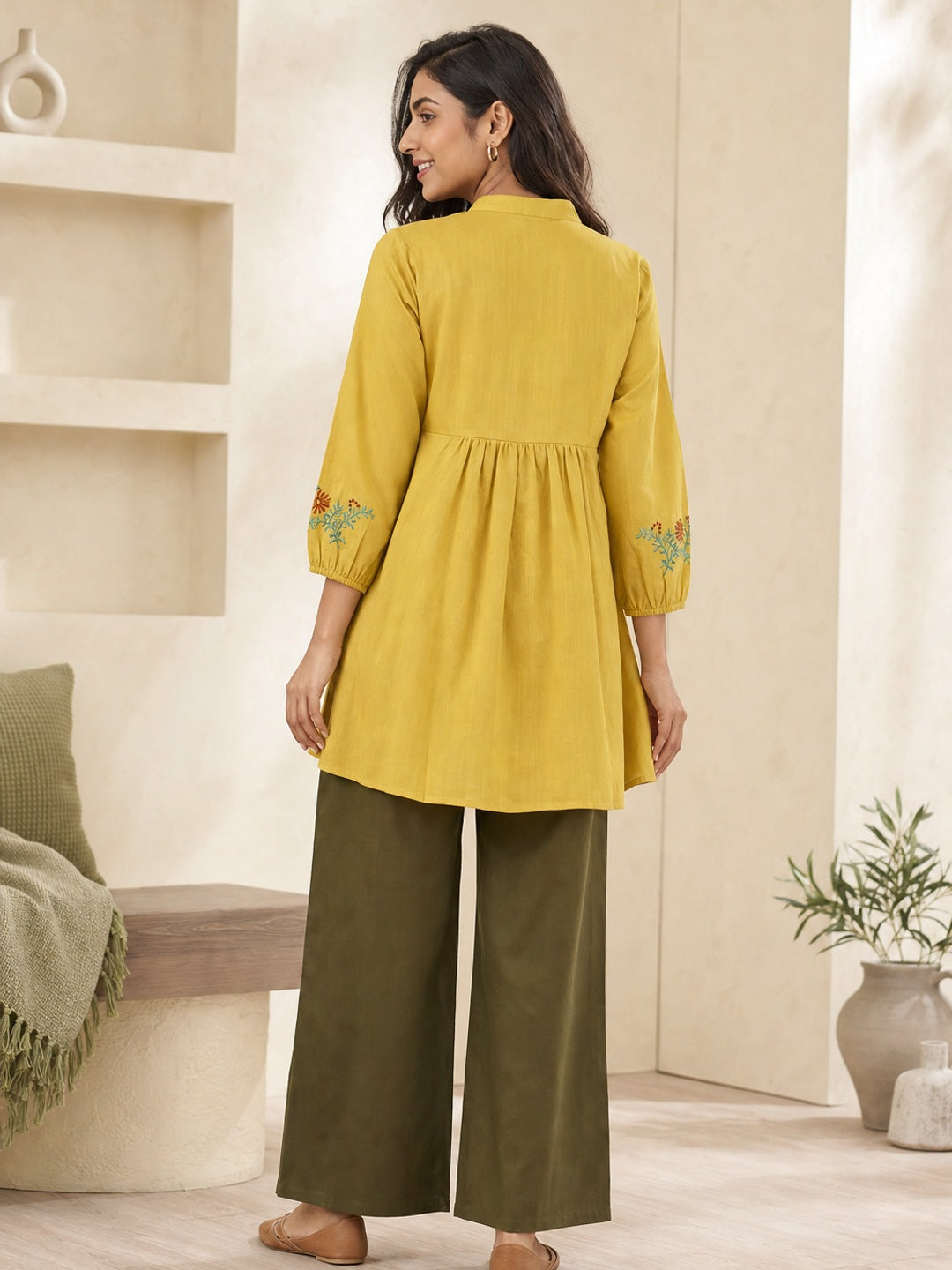 Mustard Viscose Blend Embroidered Co-ord Set - Image 4