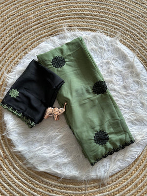 Peachmode Green Georgette Silk Embroidered Suryamukhi Saree - Image 2
