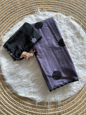 Peachmode Lavender Georgette Silk Embroidered Suryamukhi Saree - Image 2