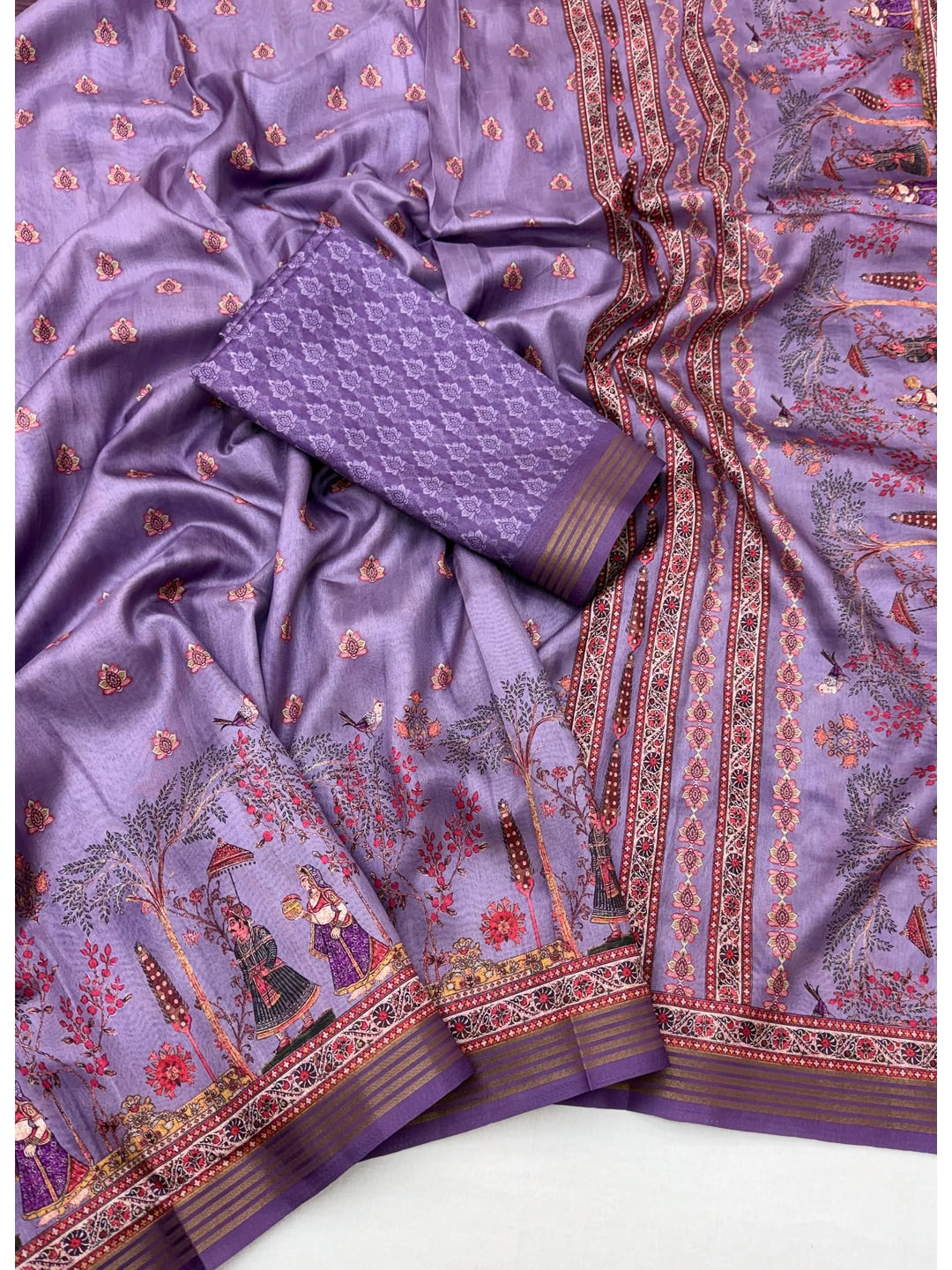 Peachmode Lavender Cotton Silk Digital Printed Saree - Image 3