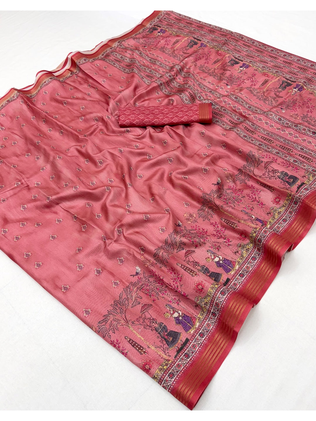 Peachmode Pink Cotton Silk Digital Printed Saree - Image 2