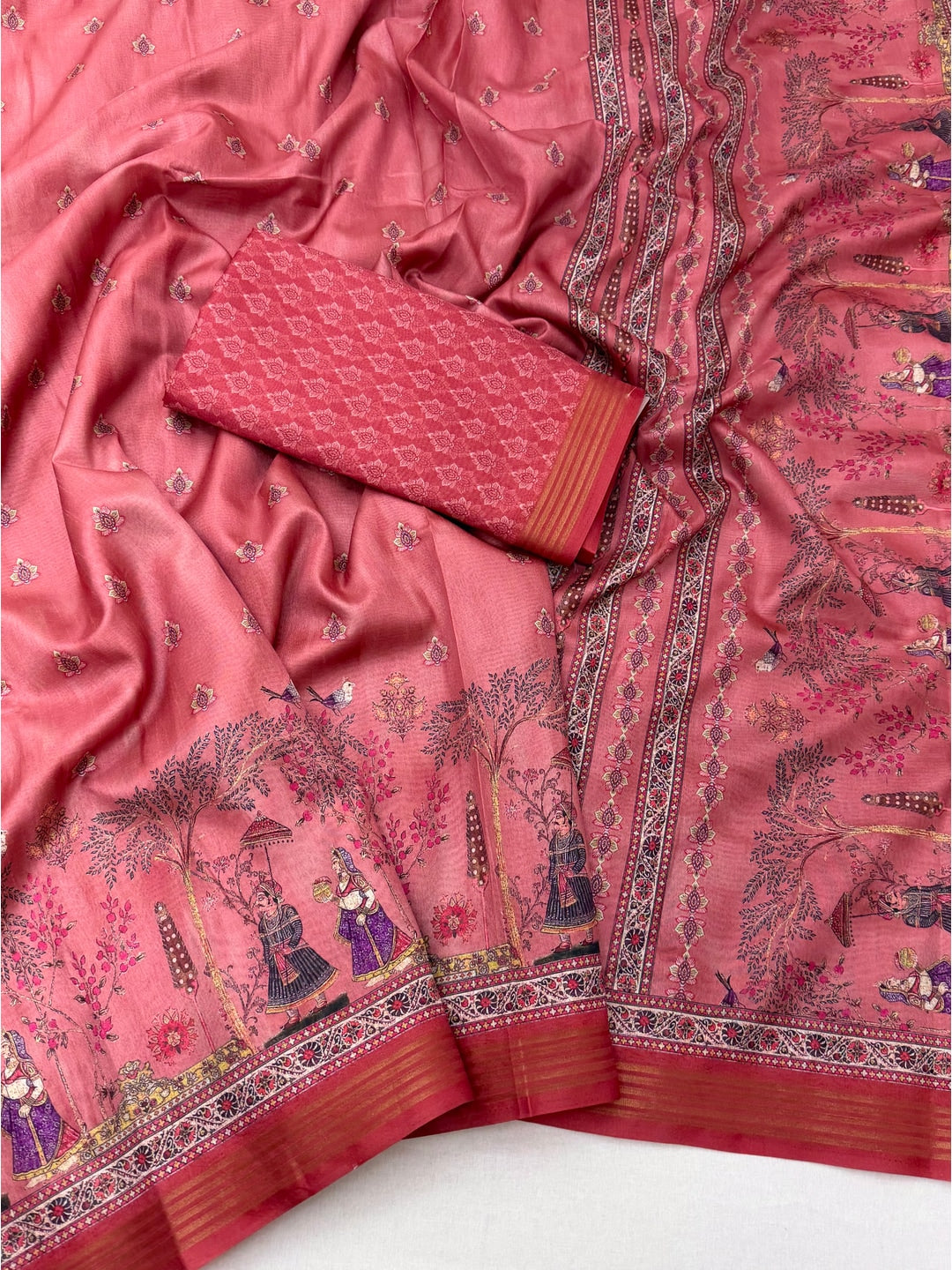 Peachmode Pink Cotton Silk Digital Printed Saree - Image 3