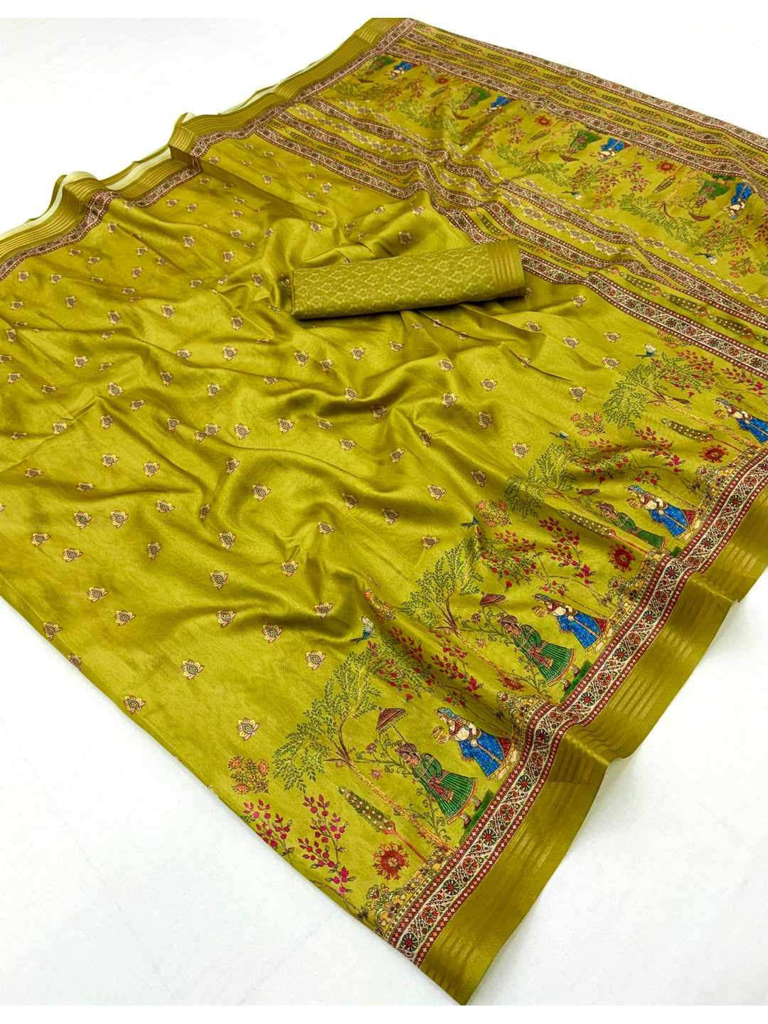 Peachmode Green Cotton Silk Digital Printed Saree - Image 2
